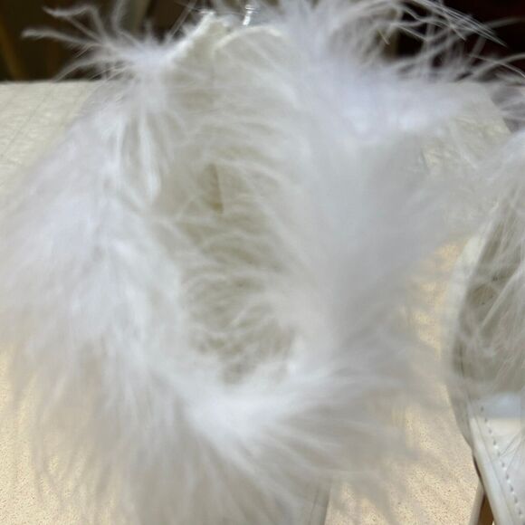 Marc Fisher Genivy Feather Cuff Sandals 7.5M Open Toe Stiletto Heels Zip Sexy - Picture 7 of 10